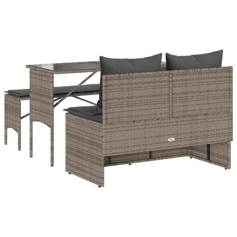 3-tlg. Garten-Essgruppe mit Kissen Grau Poly Rattan
