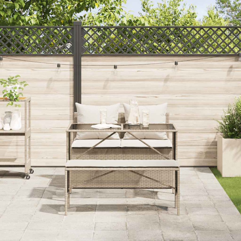 3-tlg. Garten-Essgruppe mit Kissen Beige Poly Rattan