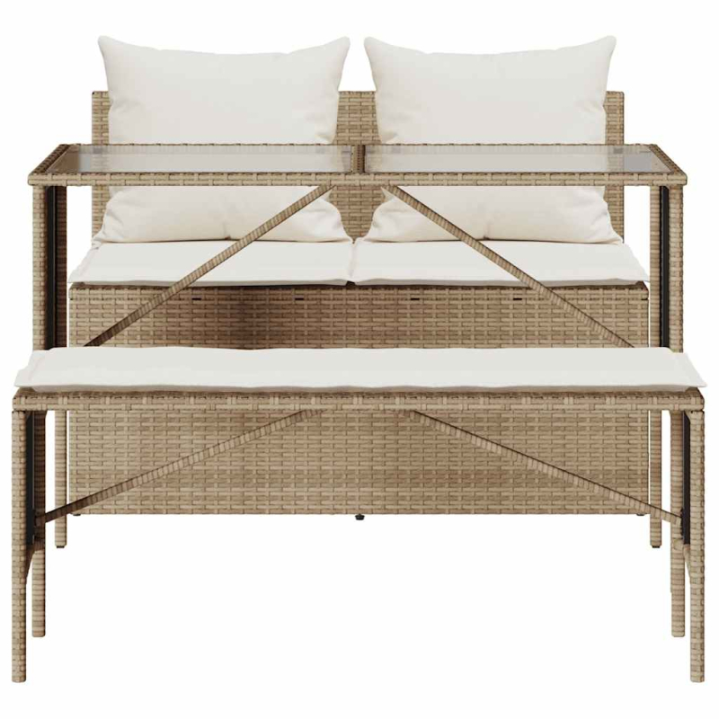 3-tlg. Garten-Essgruppe mit Kissen Beige Poly Rattan