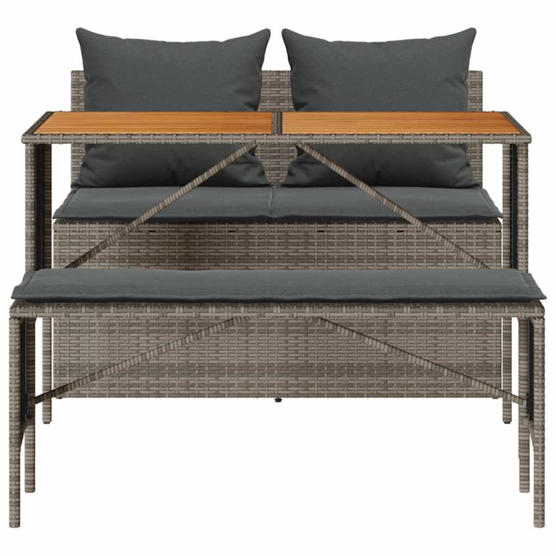 3-tlg. Garten-Essgruppe mit Kissen Grau Poly Rattan