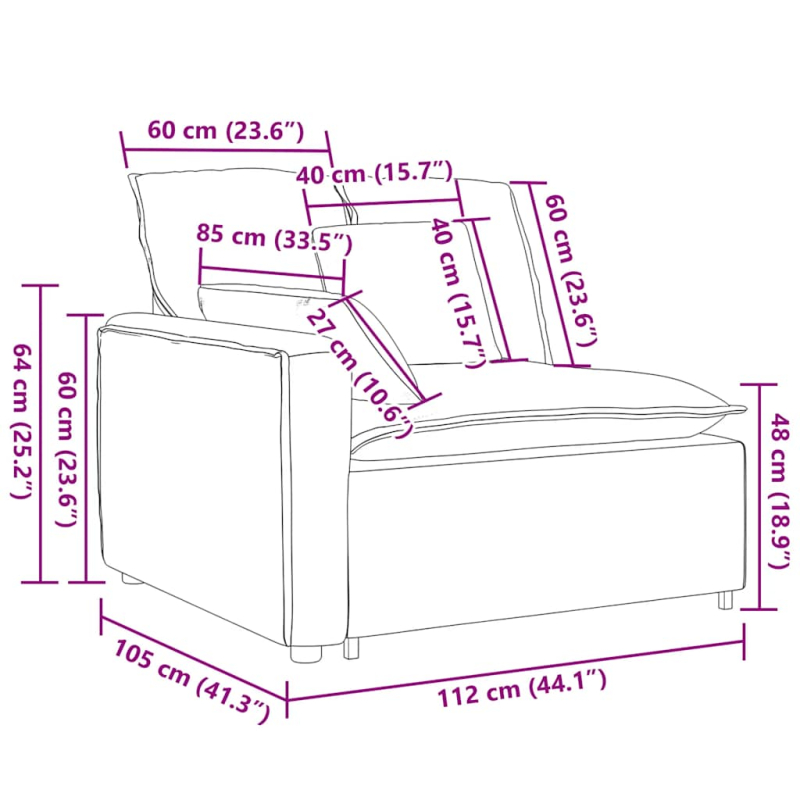 Modulares Sofa Endmodul mit Armlehne Kissen Hellgrau 100 cm