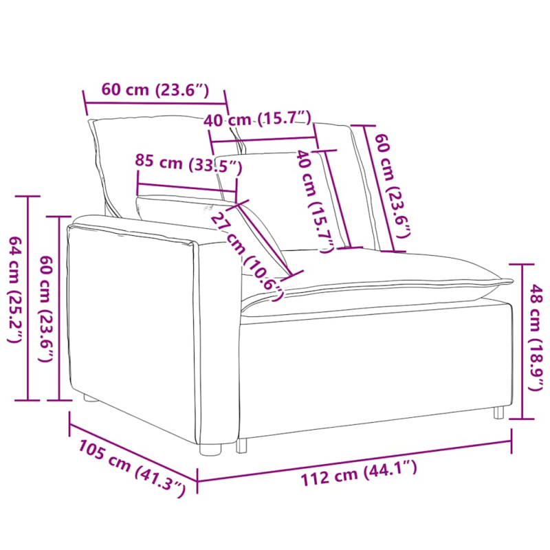 Modulares Sofa Endmodul mit Armlehne Kissen Hellgrau 100 cm