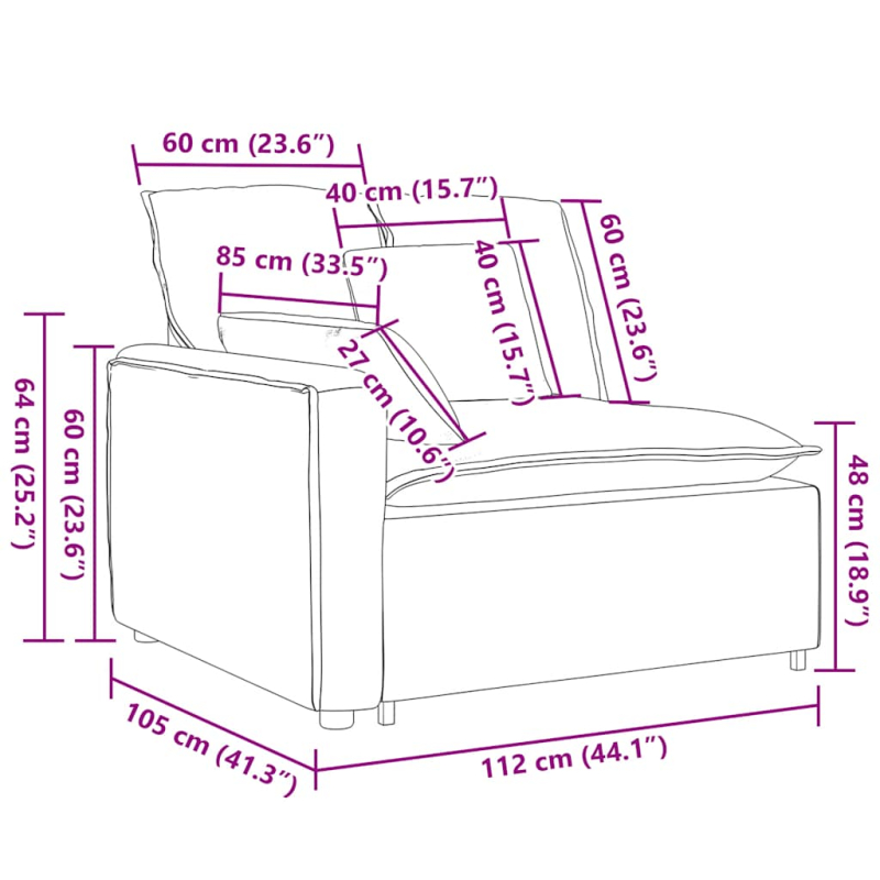 Modulares Sofa Endmodul mit Armlehne Kissen Hellgrün Grau 100cm