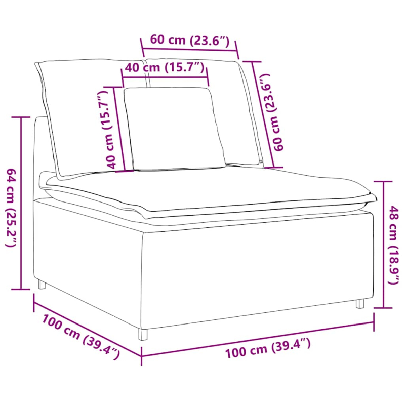 Modulares Sofa Mittelmodul mit Kissen Jeansblau 100 cm