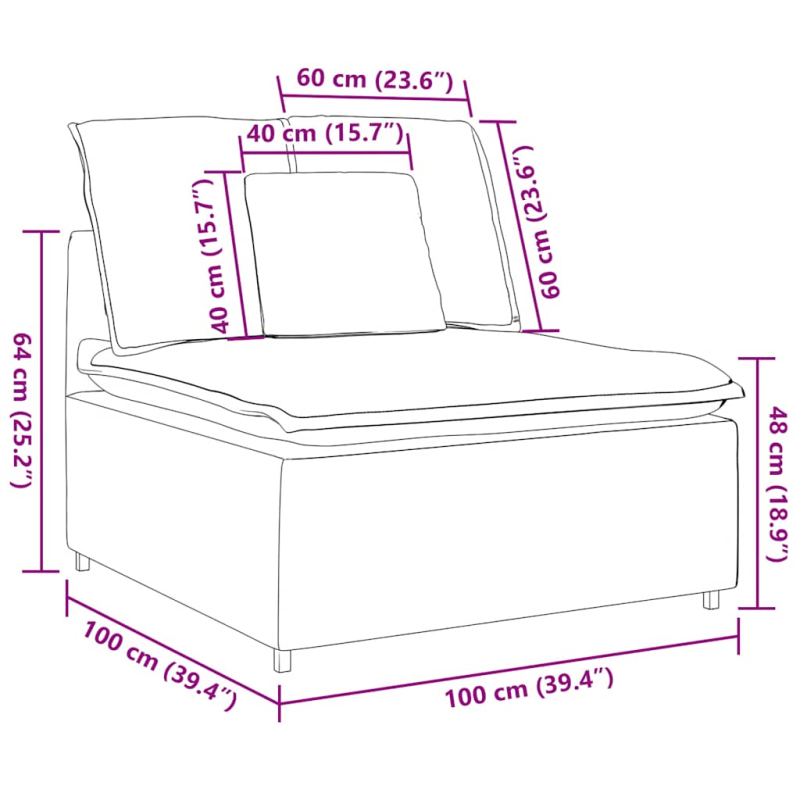Modulares Sofa Mittelmodul mit Kissen Gelb 100 cm