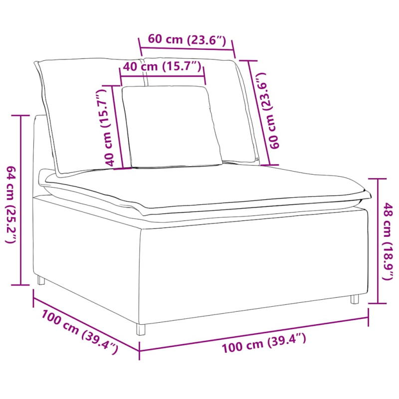 Modulares Sofa Mittelmodul mit Kissen Hellgrün Grau 100 cm
