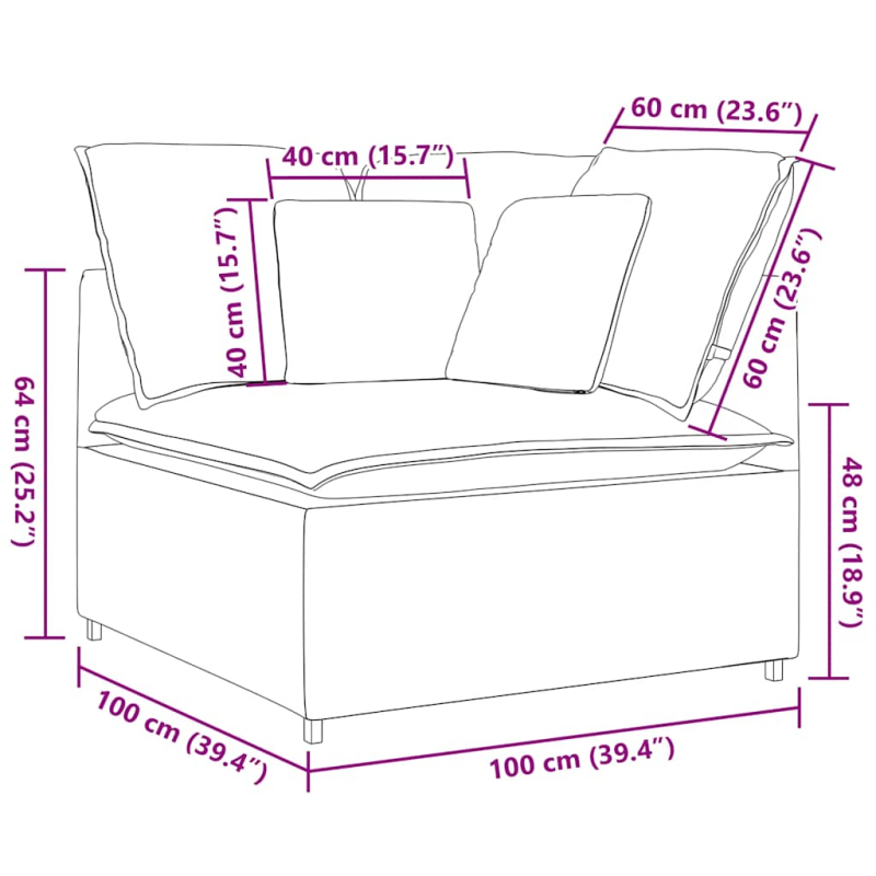 Modulares Sofa Eckmodul mit Kissen Hellgrau 100 cm