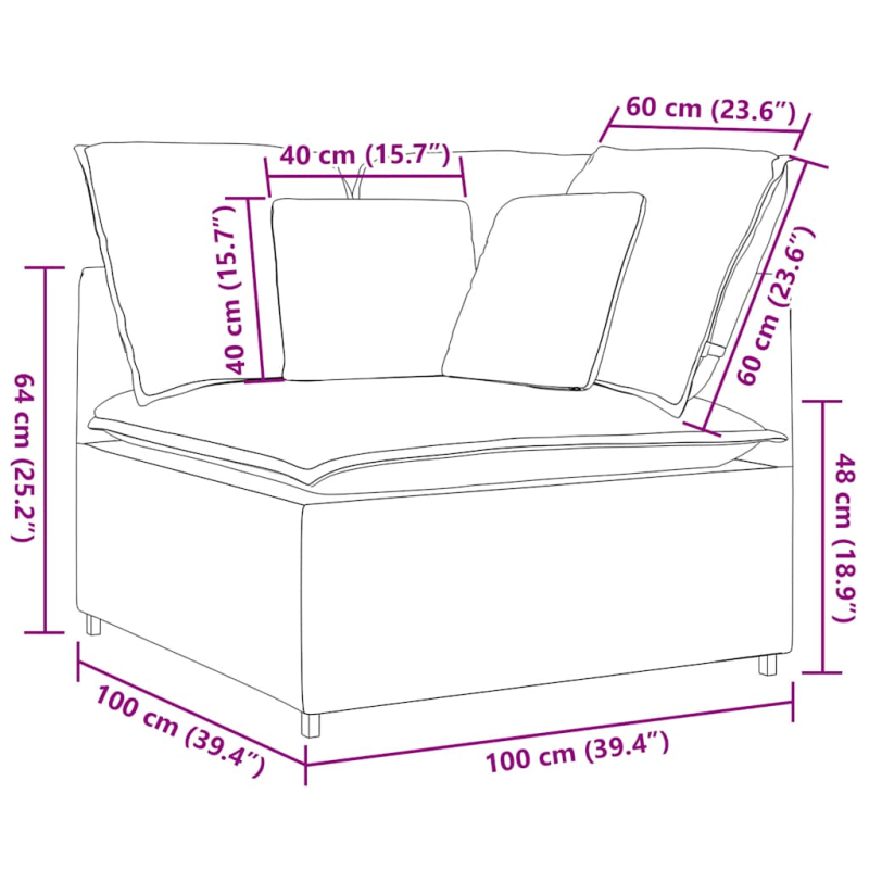 Modulares Sofa Eckmodul mit Kissen Hellgelb 100 cm