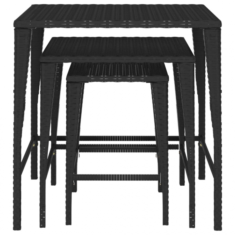 Garten-Satztische 3 Stk. Schwarz Poly Rattan