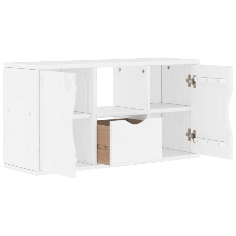 TV-Schrank mit Schublade Weiß 79x24x40 cm Massivholz Kiefer
