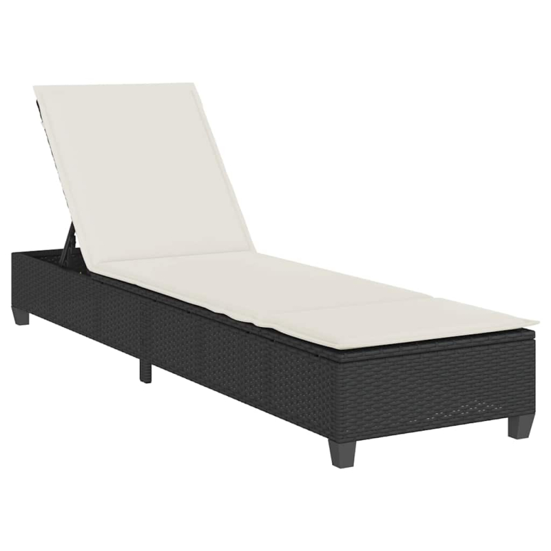 Sonnenliege mit Auflagen Schwarz 55x200x25,5cm Poly Rattan