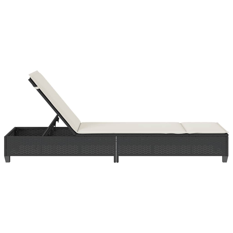 Sonnenliege mit Auflagen Schwarz 55x200x25,5cm Poly Rattan