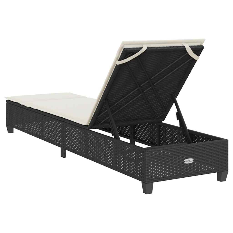 Sonnenliege mit Auflagen Schwarz 55x200x25,5cm Poly Rattan