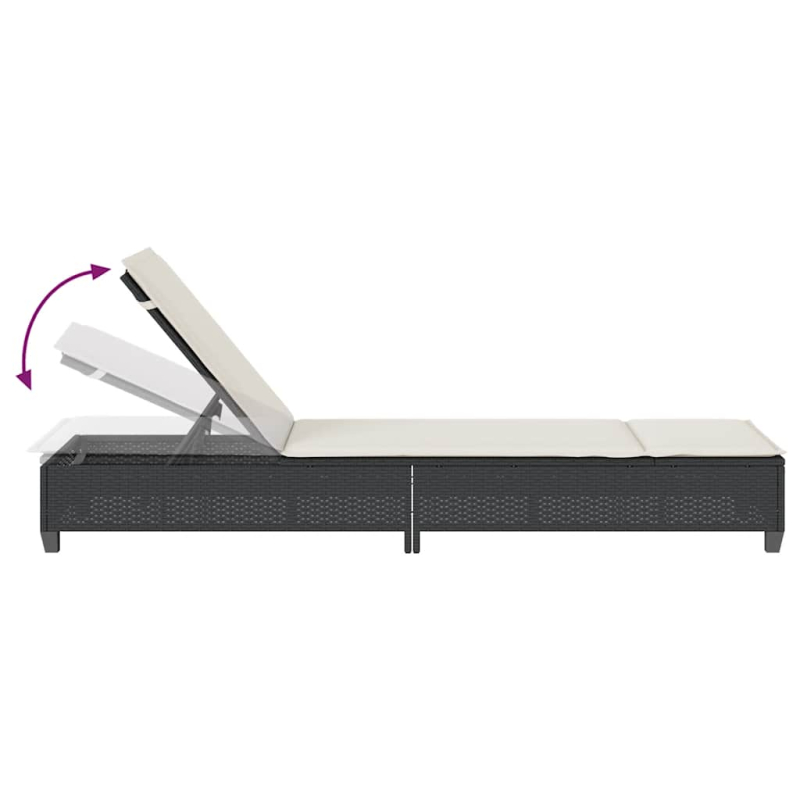 Sonnenliege mit Auflagen Schwarz 55x200x25,5cm Poly Rattan