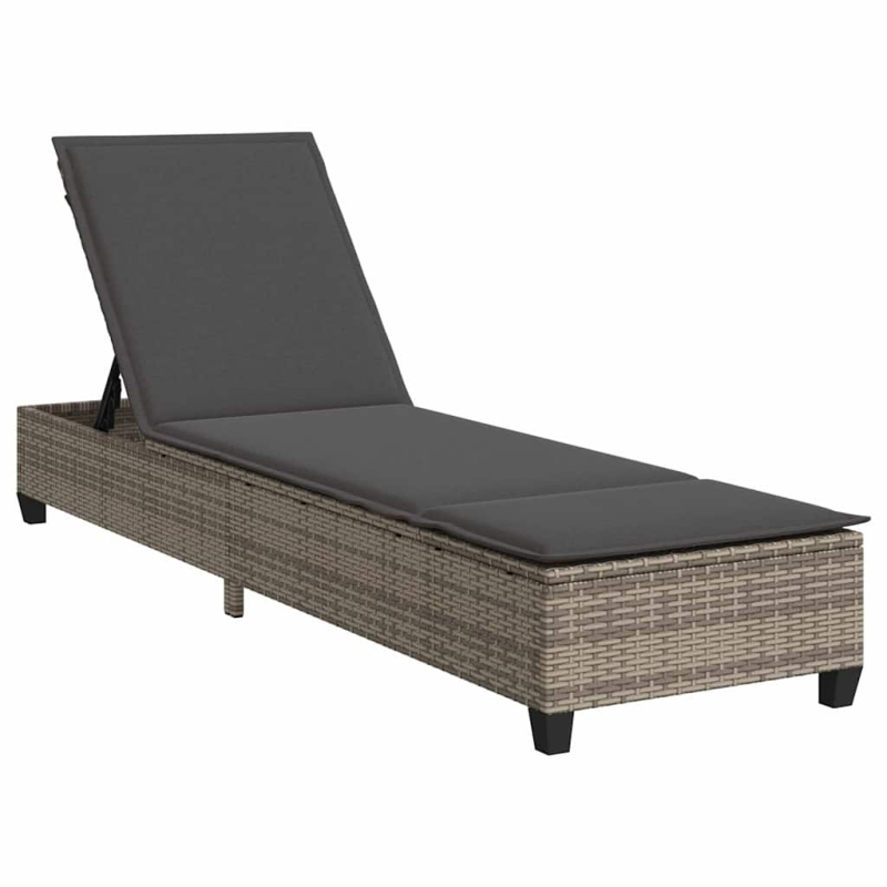 Sonnenliege mit Auflagen Grau 55x200x25,5cm Poly Rattan