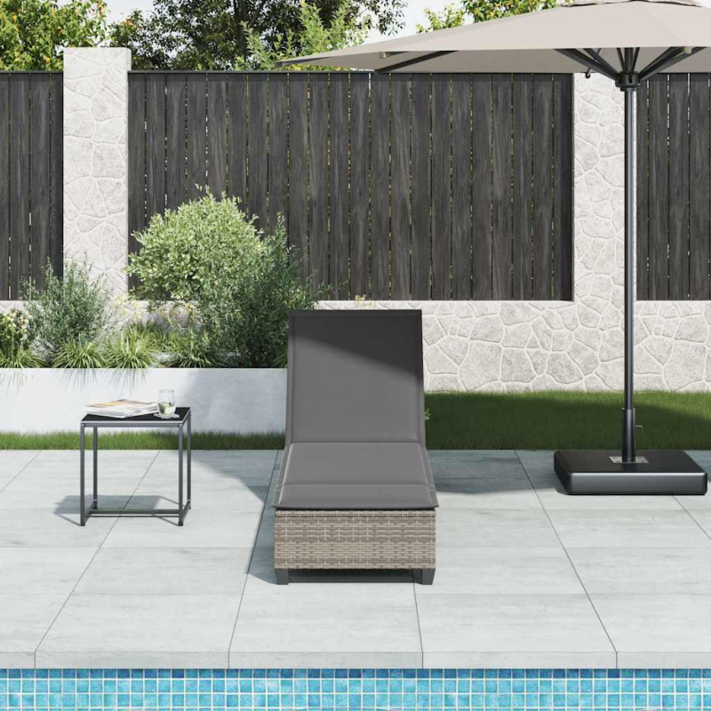 Sonnenliege mit Auflagen Grau 55x200x25,5cm Poly Rattan