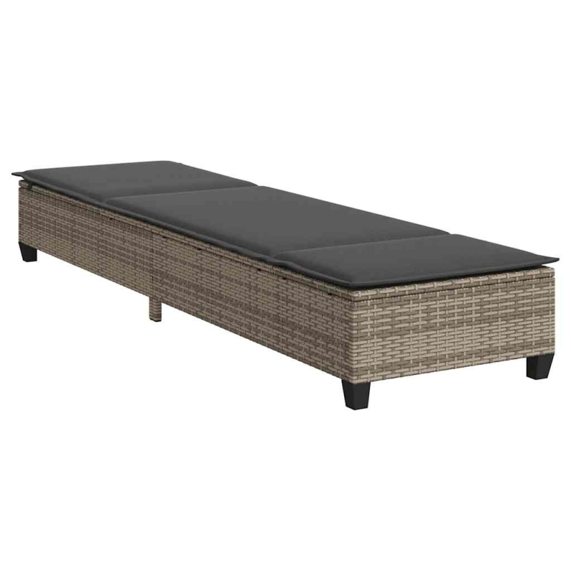 Sonnenliege mit Auflagen Grau 55x200x25,5cm Poly Rattan
