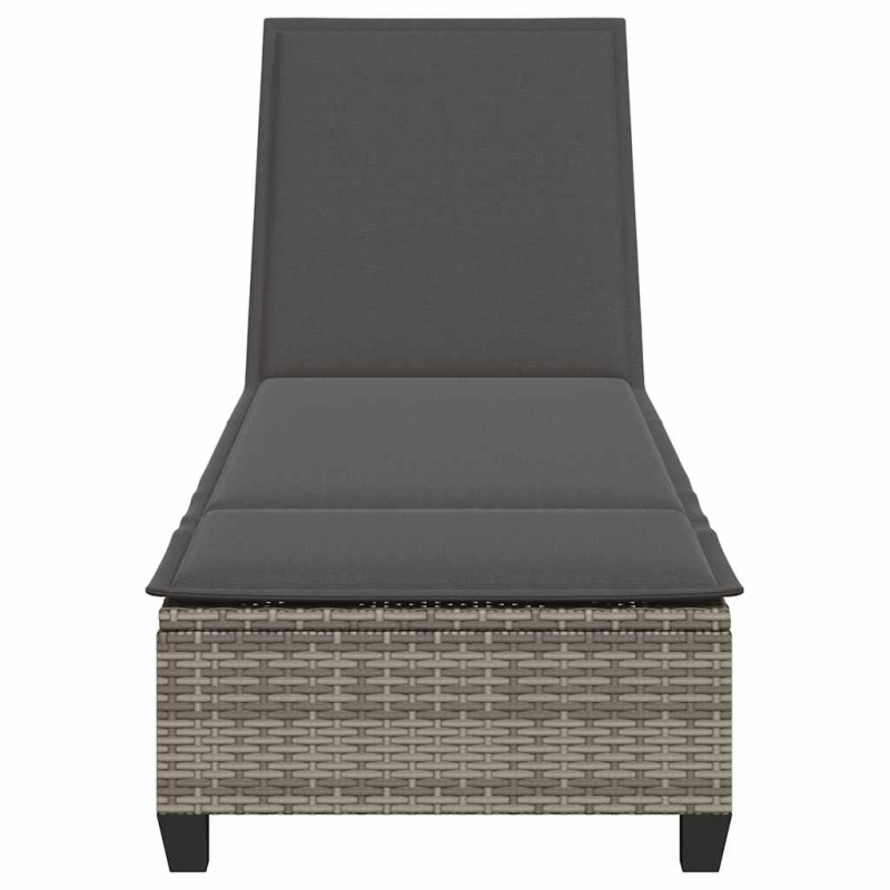 Sonnenliege mit Auflagen Grau 55x200x25,5cm Poly Rattan
