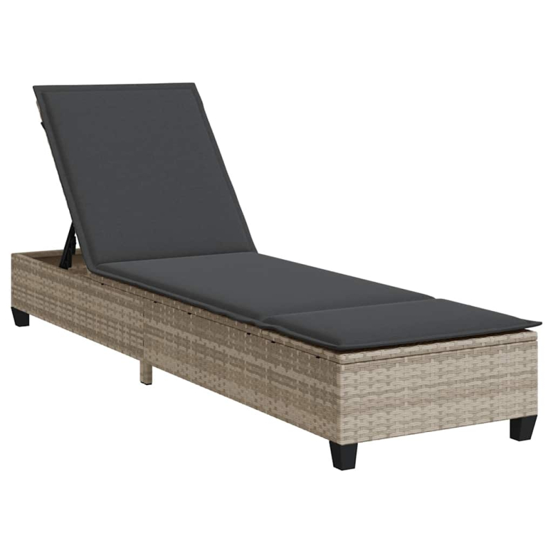Sonnenliege mit Auflagen Hellgrau 55x200x25,5cm Poly Rattan