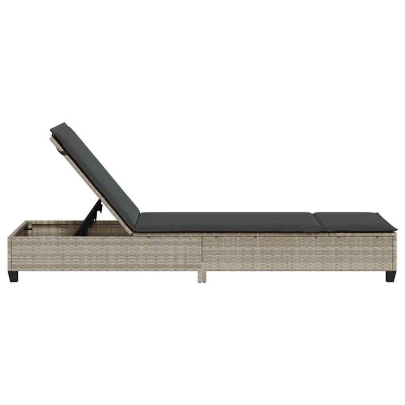 Sonnenliege mit Auflagen Hellgrau 55x200x25,5cm Poly Rattan