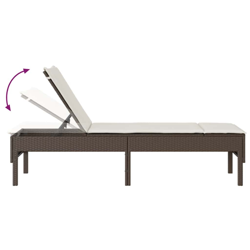 Sonnenliege mit Auflage Braun 55x200x44 cm Poly Rattan