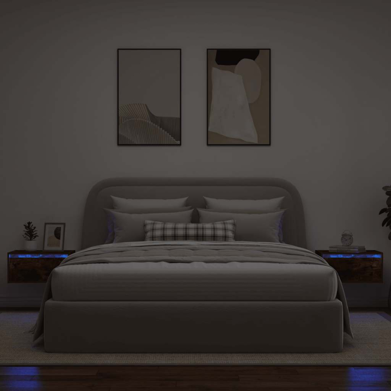 Wand-Nachttische mit LED-Leuchten 2 Stk. Räuchereiche