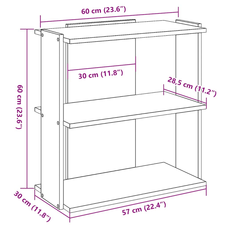 Bücherregal 3 Böden Schwarz 60x30x60 cm Holzwerkstoff