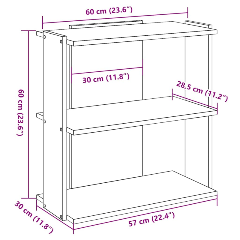 Bücherregal 3 Böden Sonoma-Eiche 60x30x60 cm Holzwerkstoff