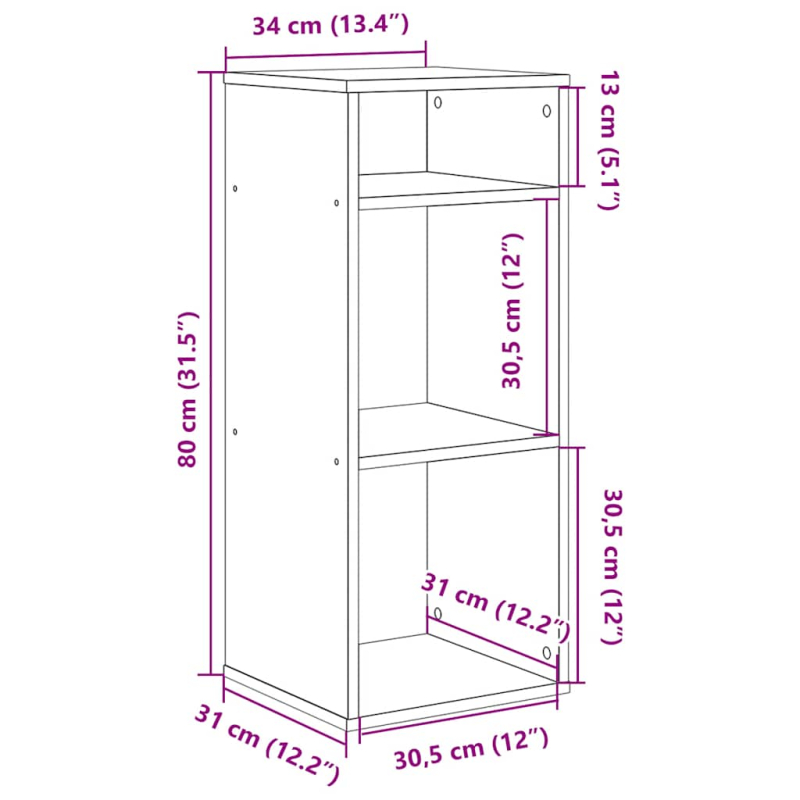 Bücherregal Altholz-Optik 34x31x80 cm Holzwerkstoff