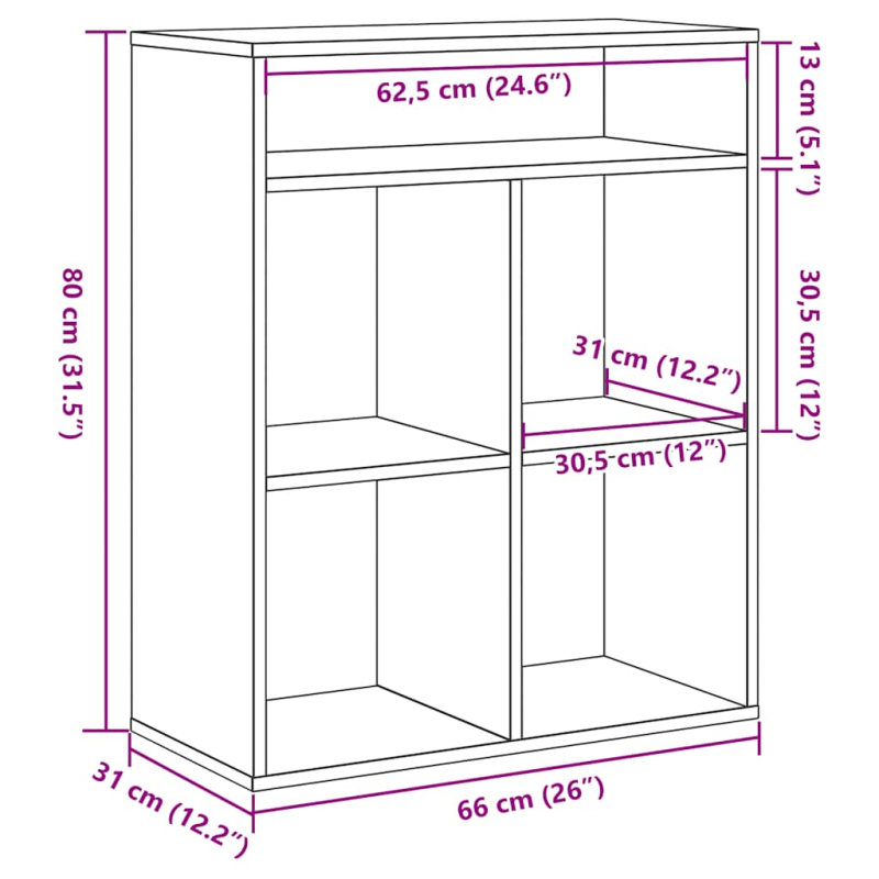 Bücherregal Räuchereiche 66x31x80 cm Holzwerkstoff
