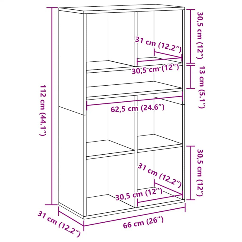 Bücherregal Betongrau 66x31x112 cm Holzwerkstoff