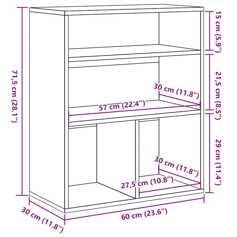 Bücherregal Weiß 60x30x71,5 cm Holzwerkstoff