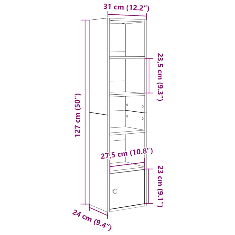 Bücherregal Räuchereiche 31x24x127 cm Holzwerkstoff