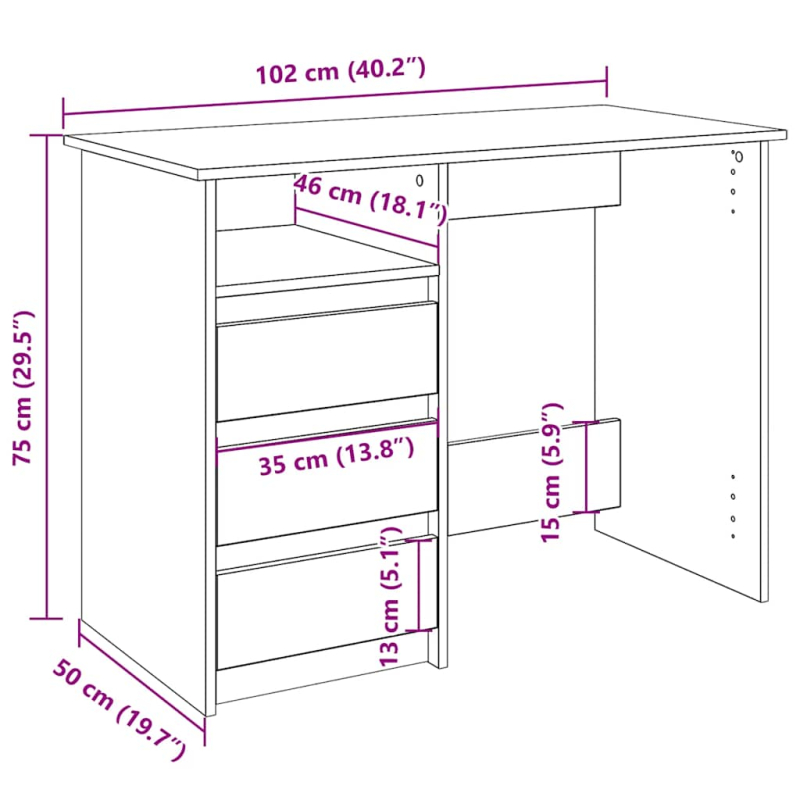 Schreibtisch Räuchereiche 102x50x75 cm Holzwerkstoff