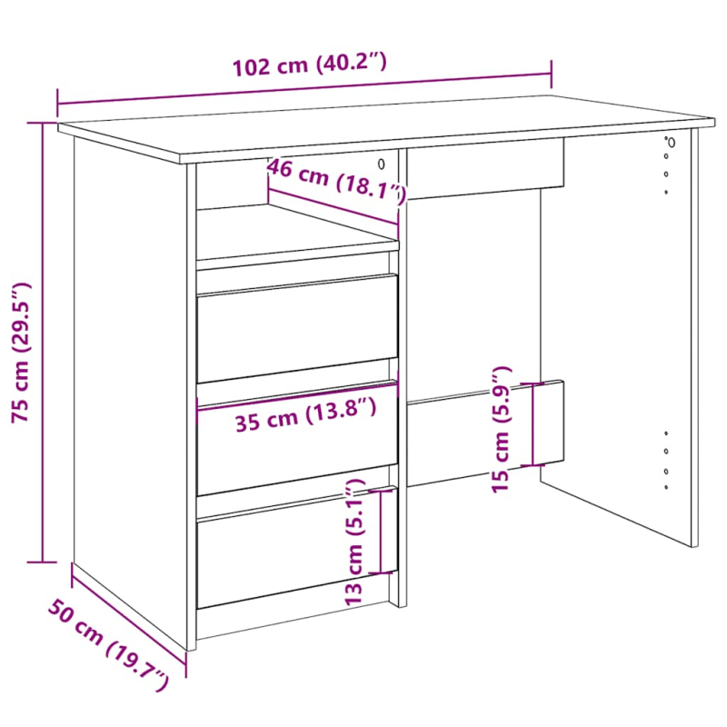 Schreibtisch Grau Sonoma 102x50x75 cm Holzwerkstoff