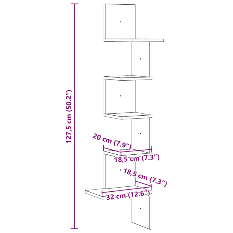 Wand-Eckregal Braun Eichen-Optik 32x32x127,5 cm Holzwerkstoff