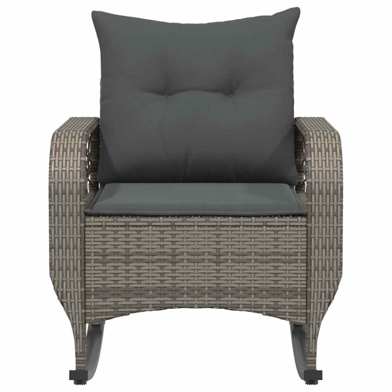 Garten-Schaukelstuhl mit Kissen Grau Poly Rattan