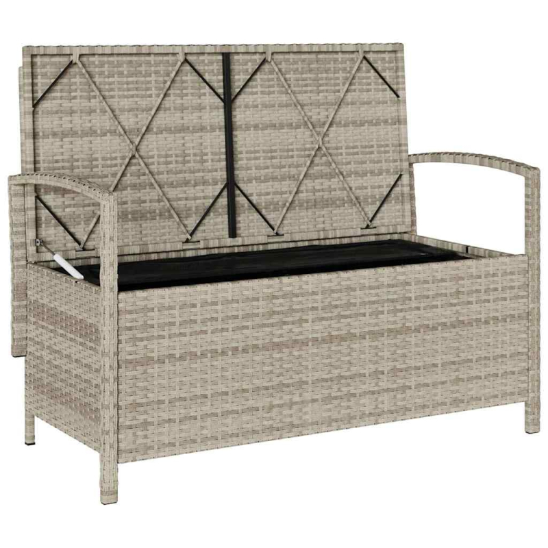 Gartenbank mit Stauraum und Kissen Hellgrau Poly Rattan