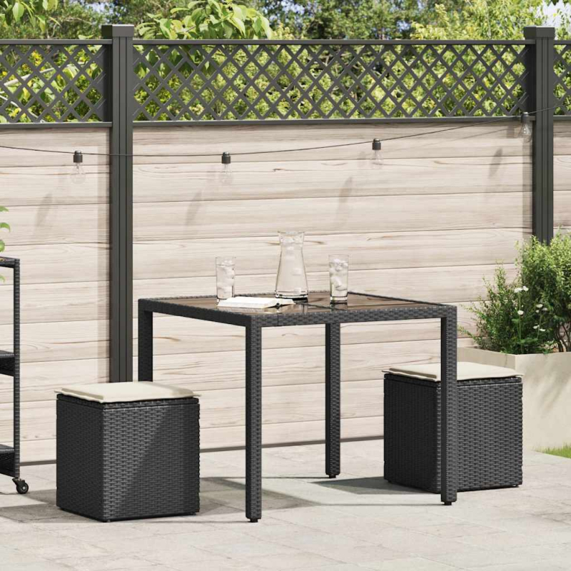 Gartenhocker mit Kissen 2 Stk. Schwarz 40x40x43 cm Poly Rattan