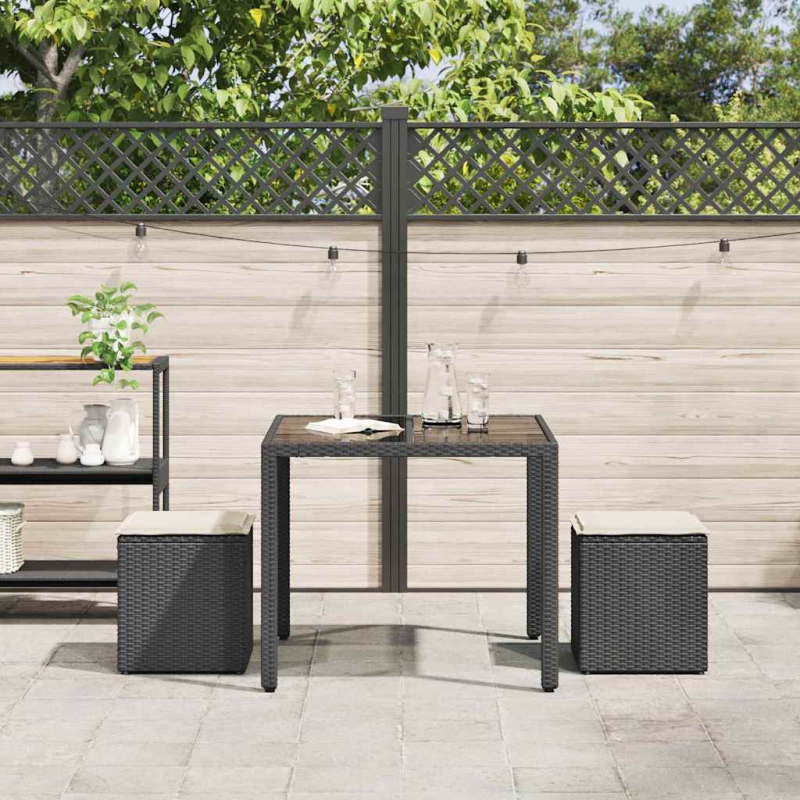 Gartenhocker mit Kissen 2 Stk. Schwarz 40x40x43 cm Poly Rattan