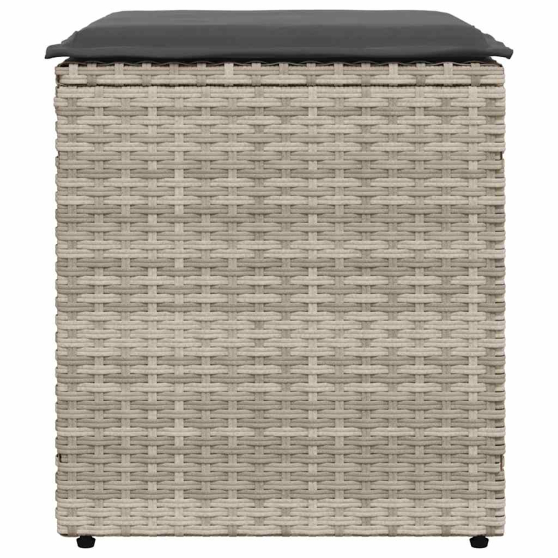 Gartenhocker mit Kissen 2 Stk. Hellgrau 40x40x43 cm Poly Rattan