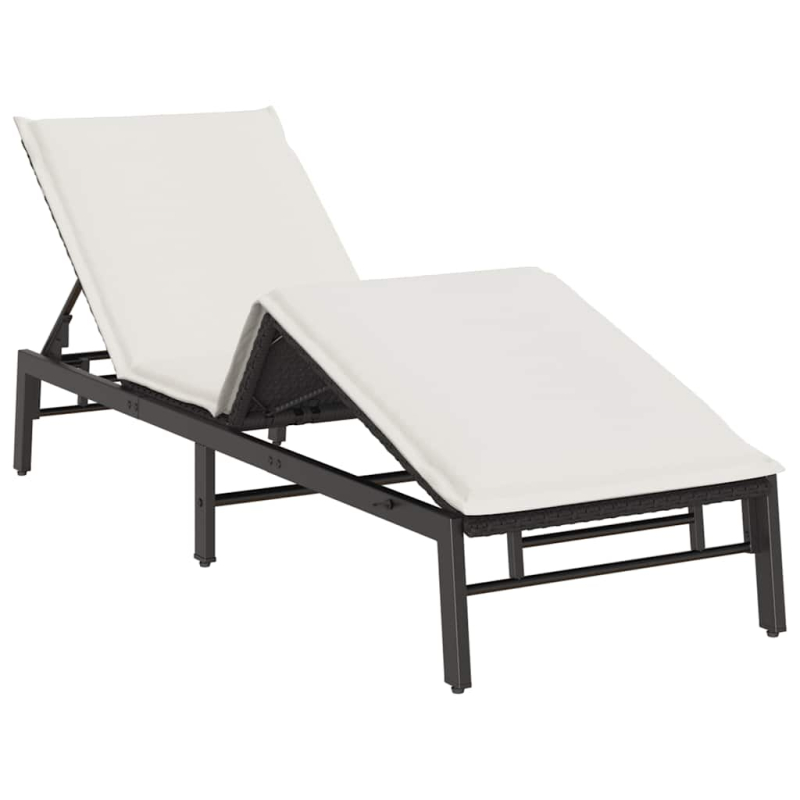 Sonnenliege mit Auflage Schwarz Poly-Rattan