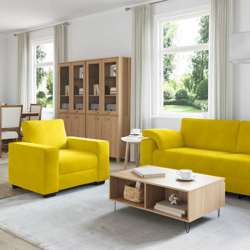 3-tlg. Sofagarnitur mit Kissen Gelb Samt