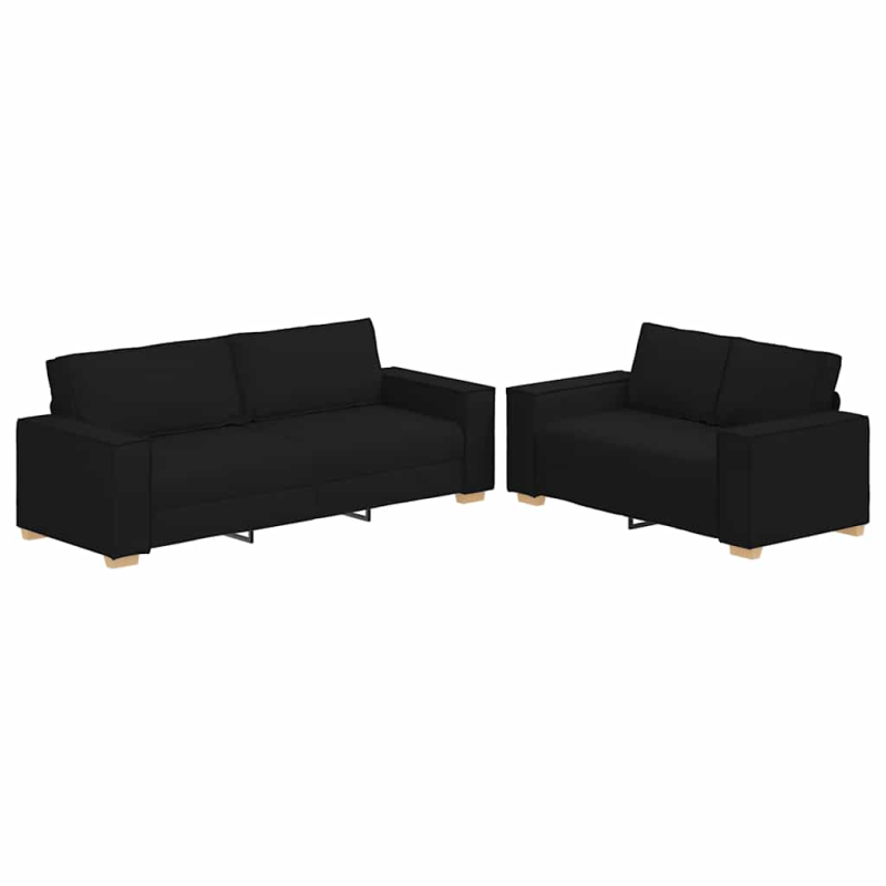 2-tlg. Sofagarnitur mit Kissen Schwarz Stoff