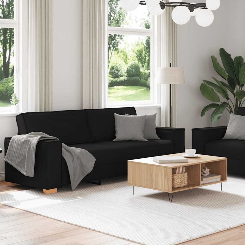 2-tlg. Sofagarnitur mit Kissen Schwarz Stoff