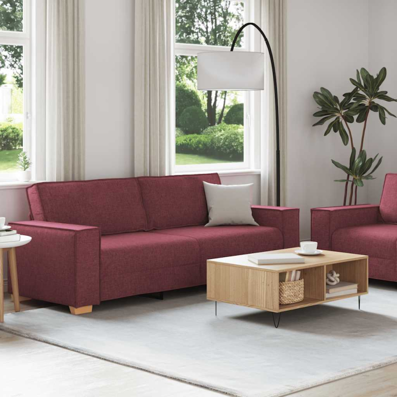 2-tlg. Sofagarnitur mit Kissen Weinrot Stoff