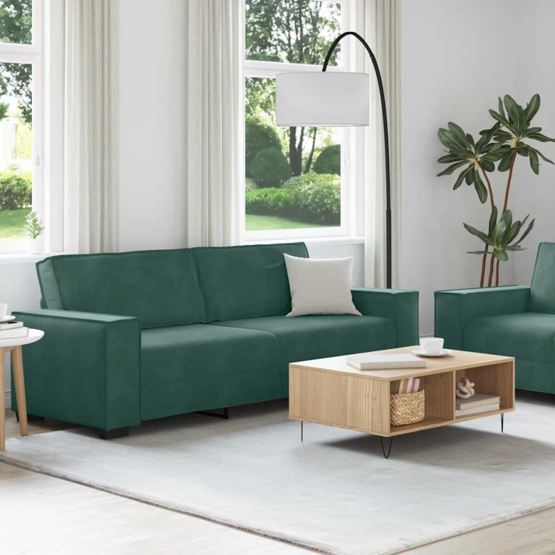 2-tlg. Sofagarnitur mit Kissen Dunkelgrün Samt