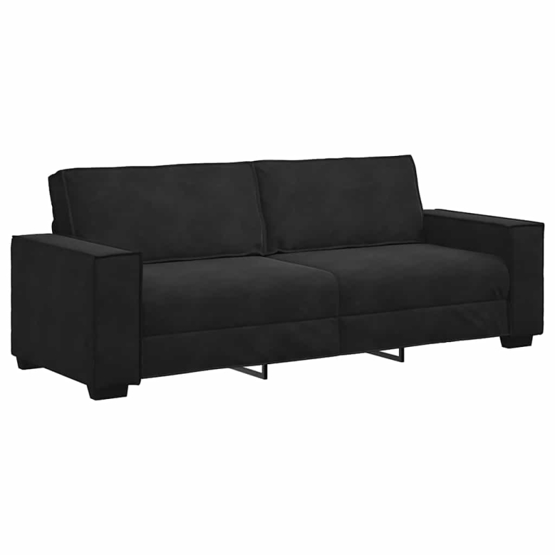 2-tlg. Sofagarnitur mit Kissen Schwarz Samt