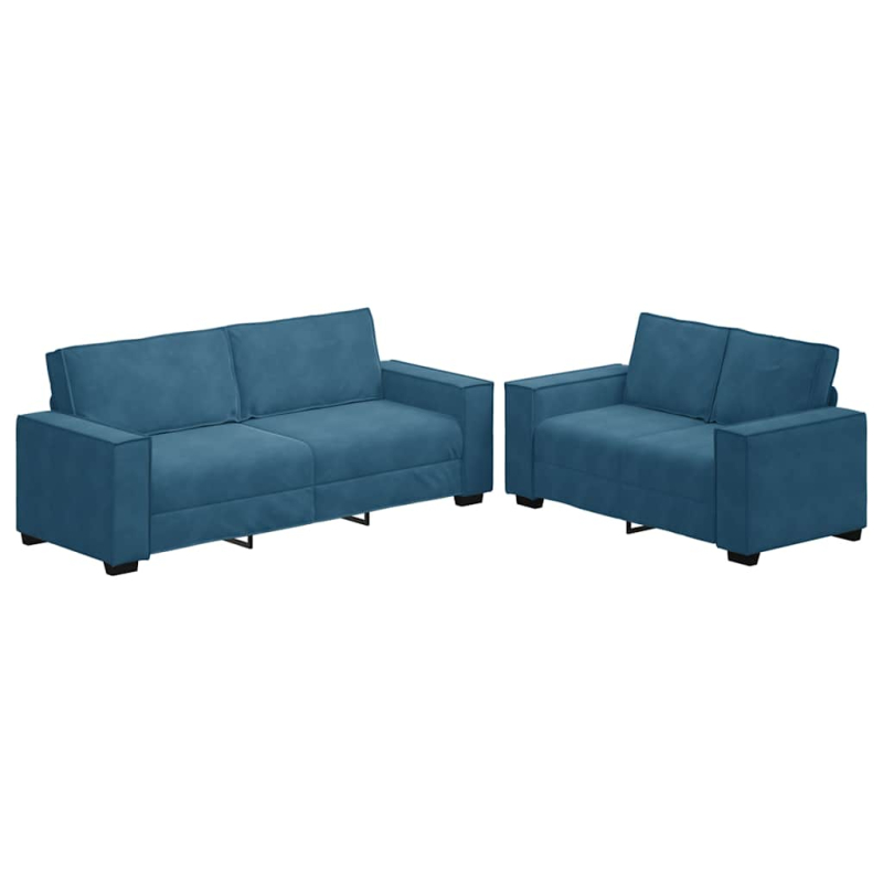 2-tlg. Sofagarnitur mit Kissen Blau Samt
