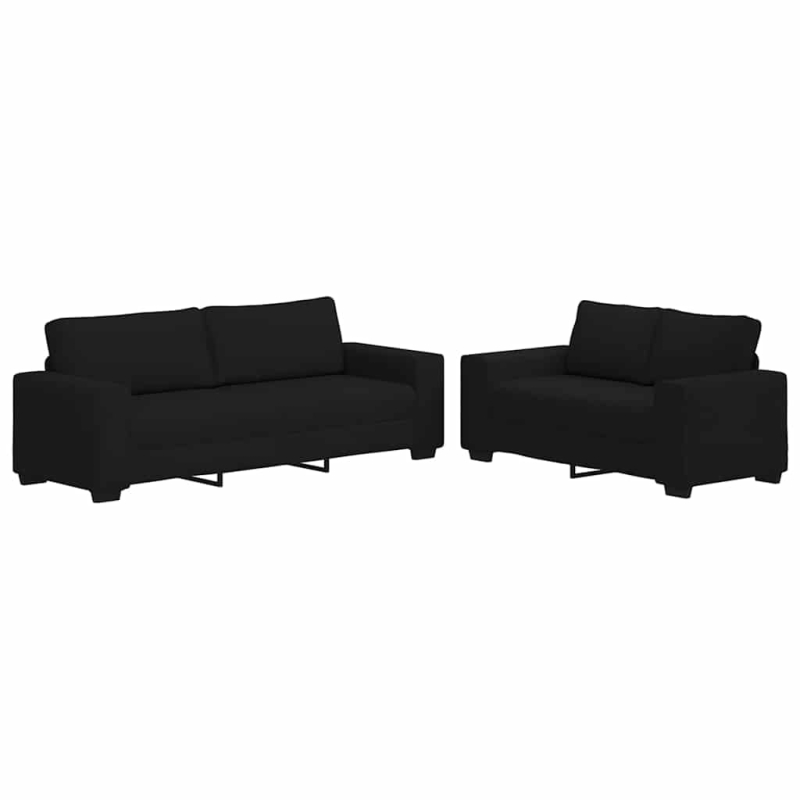 2-tlg. Sofagarnitur mit Kissen Schwarz Stoff